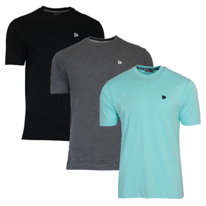 Donnay Heren - 3-Pack - T-Shirt Vince - Zwart/Donkergrijs/Aruba Blue