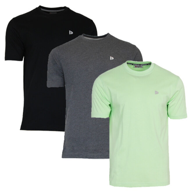 Donnay Heren - 3-Pack - T-Shirt Vince - Zwart/Donkergrijs/Lemon Green