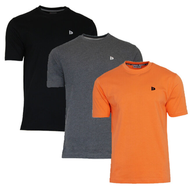 Donnay Heren - 3-Pack - T-Shirt Vince - Zwart/Donkergrijs/Apricot
