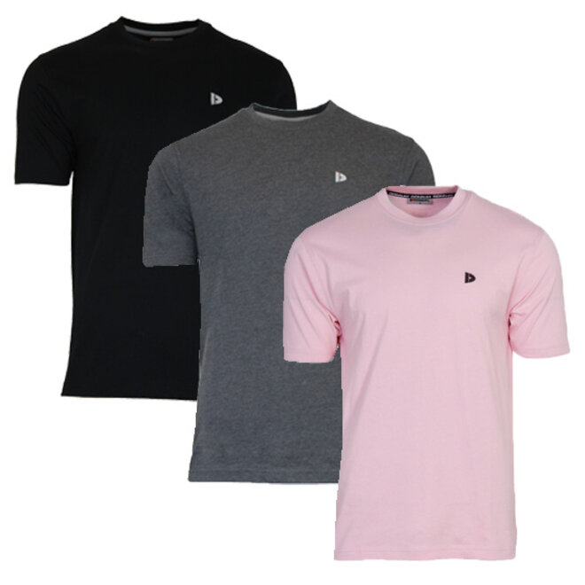Donnay Heren - 3-Pack - T-Shirt Vince - Zwart/Donkergrijs/Shadow Pink