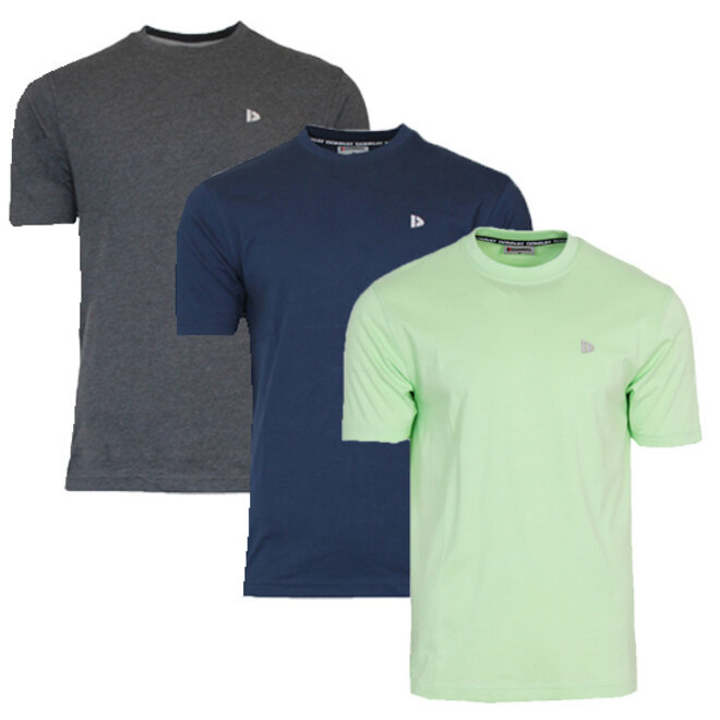 Donnay Heren - 3-Pack - T-Shirt Vince - Donkergrijs/Navy/Lemon Green