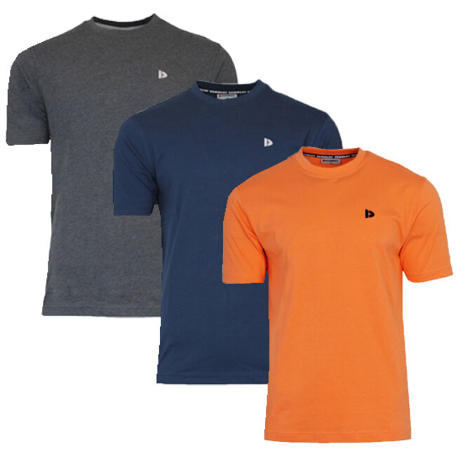 Donnay Heren - 3-Pack - T-Shirt Vince - Donkergrijs/Navy/Apricot