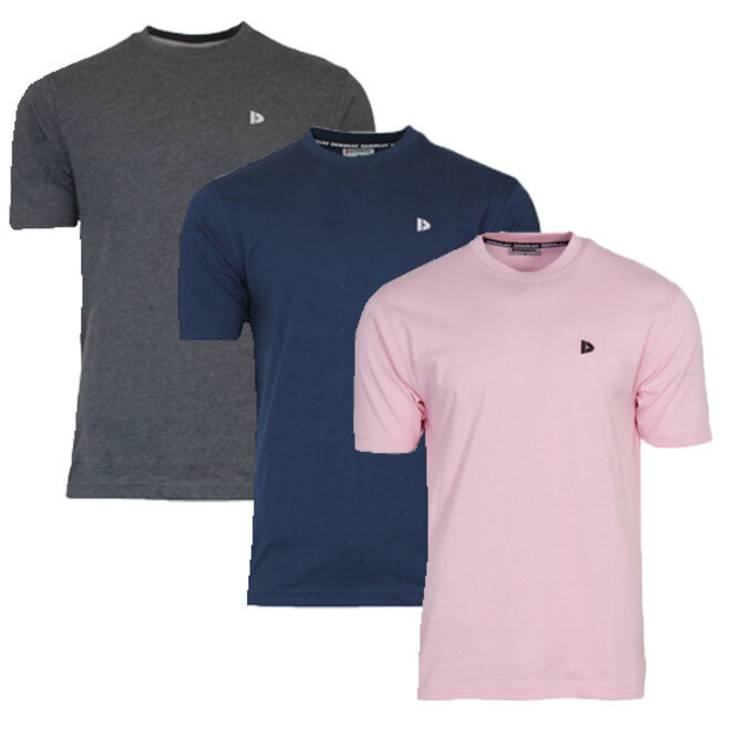 Donnay Heren - 3-Pack - T-Shirt Vince - Donkergrijs/Navy/Shadow Pink