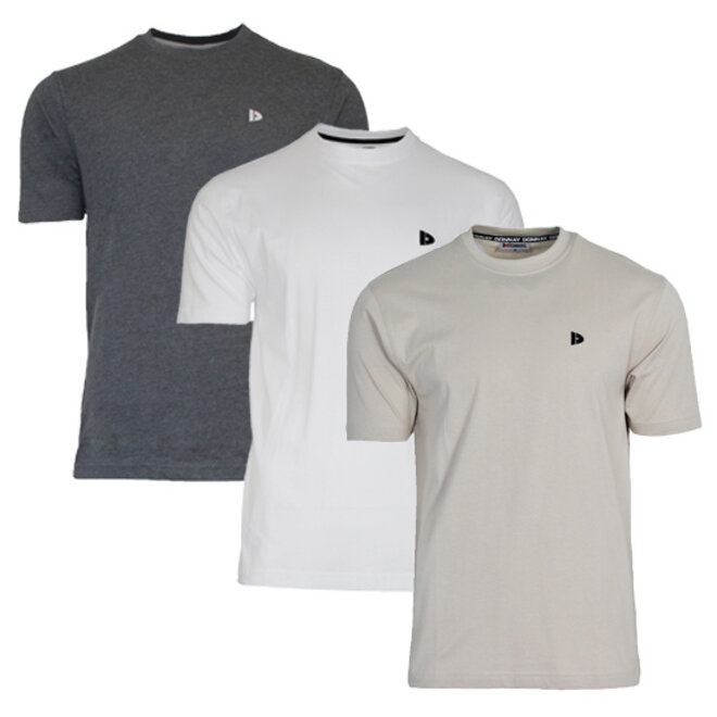 Donnay Heren - 3-Pack - T-Shirt Vince - Donkergrijs/Wit/Sand