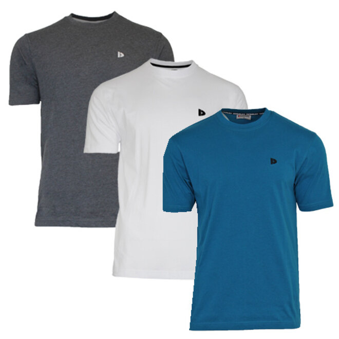 Donnay Heren - 3-Pack - T-Shirt Vince - Donkergrijs/Wit/Petrol Blue