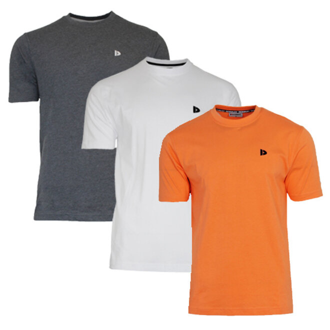 Donnay Heren - 3-Pack - T-Shirt Vince - Donkergrijs/Wit/Apricot