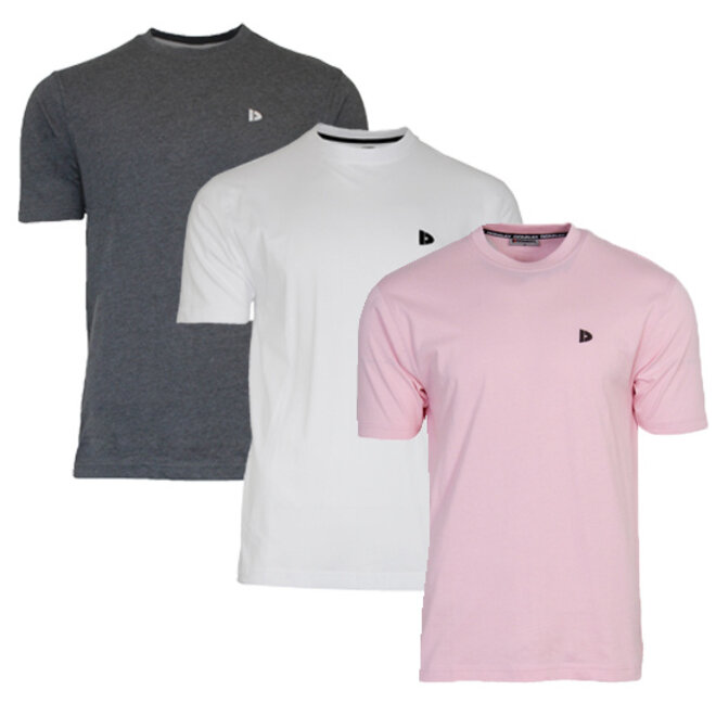 Donnay Heren - 3-Pack - T-Shirt Vince - Donkergrijs/Wit/Shadow Pink