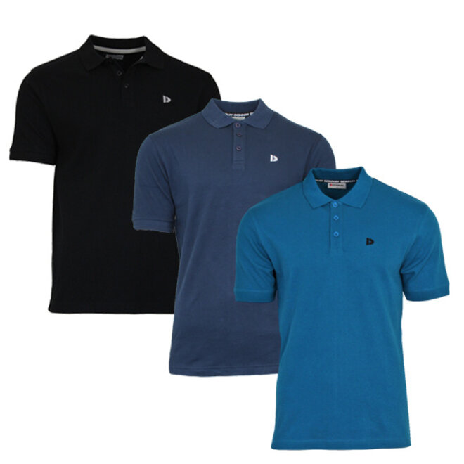 Donnay Heren - 3-Pack - Polo shirt Noah - Zwart / Navy / Petrol Blue