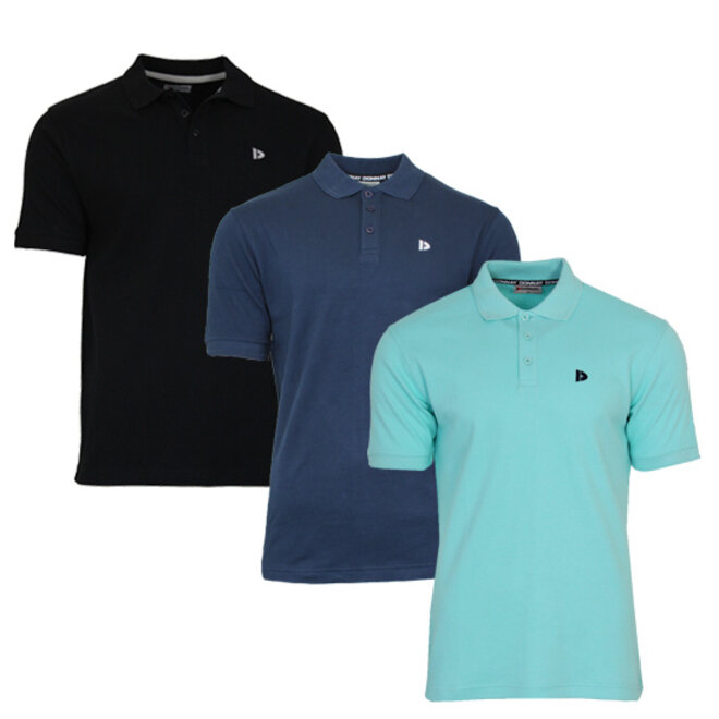 Donnay Heren - 3-Pack - Polo shirt Noah - Zwart / Navy / Aruba Blue