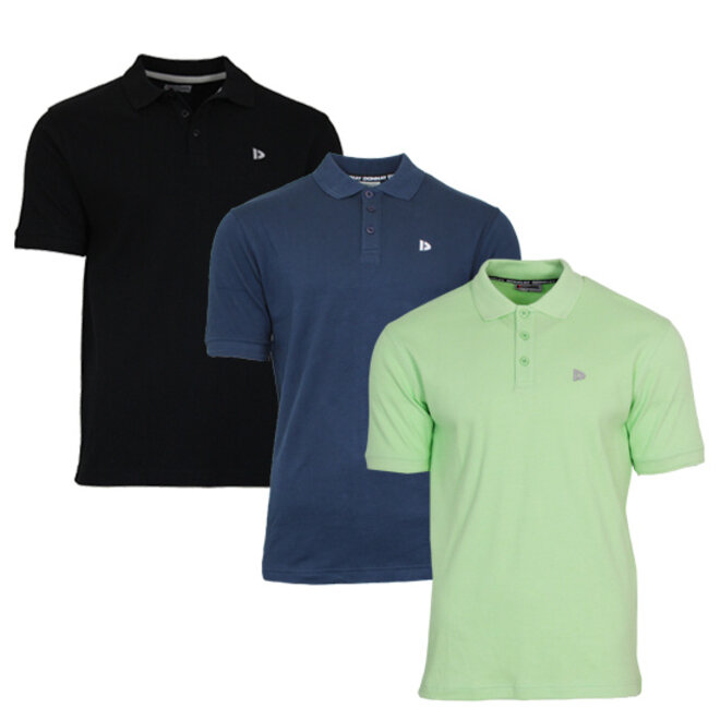 Donnay Heren - 3-Pack - Polo shirt Noah - Zwart / Navy / Lemon Green