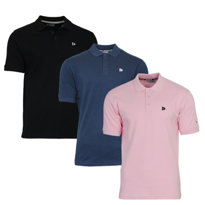 Donnay Heren - 3-Pack - Polo shirt Noah - Zwart / Navy / Shadow Pink