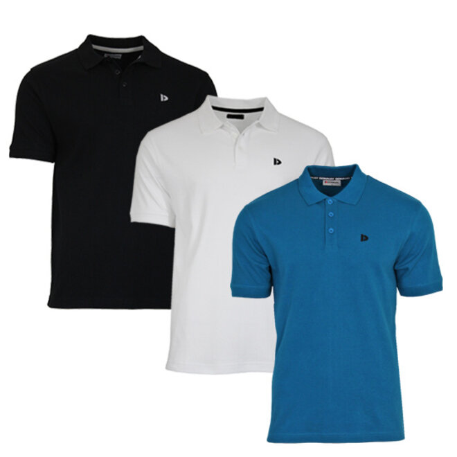 Donnay Heren - 3-Pack - Polo shirt Noah - Zwart / Wit / Petrol Blue