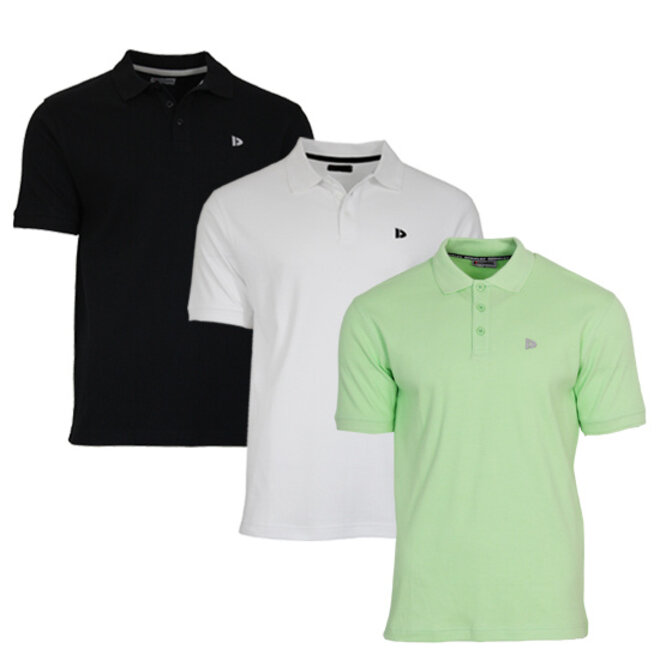 Donnay Heren - 3-Pack - Polo shirt Noah - Zwart / Wit / Lemon Green