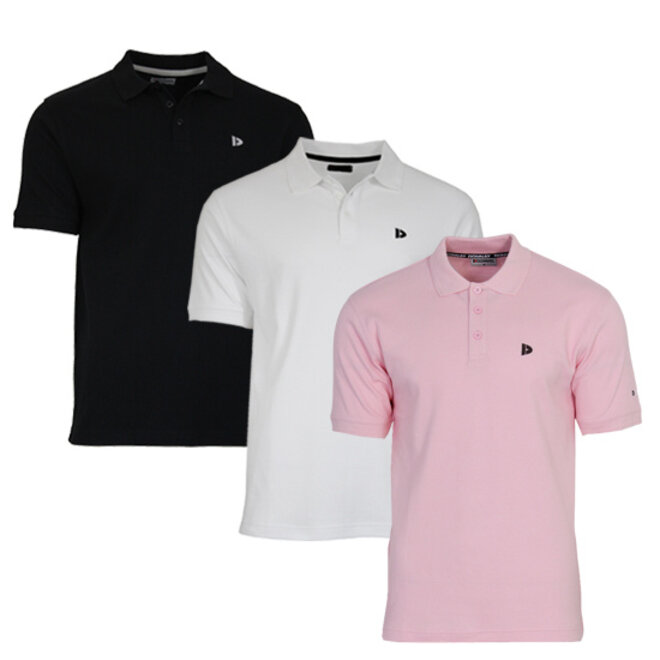 Donnay Heren - 3-Pack - Polo shirt Noah - Zwart / Wit / Shadow Pink