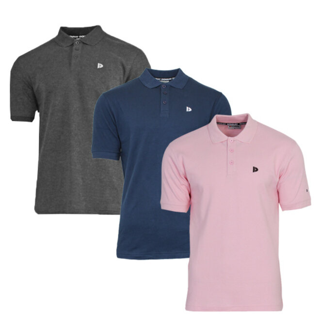 Donnay Heren - 3-Pack - Polo shirt Noah - Donkergrijs / Navy / Shadow Pink