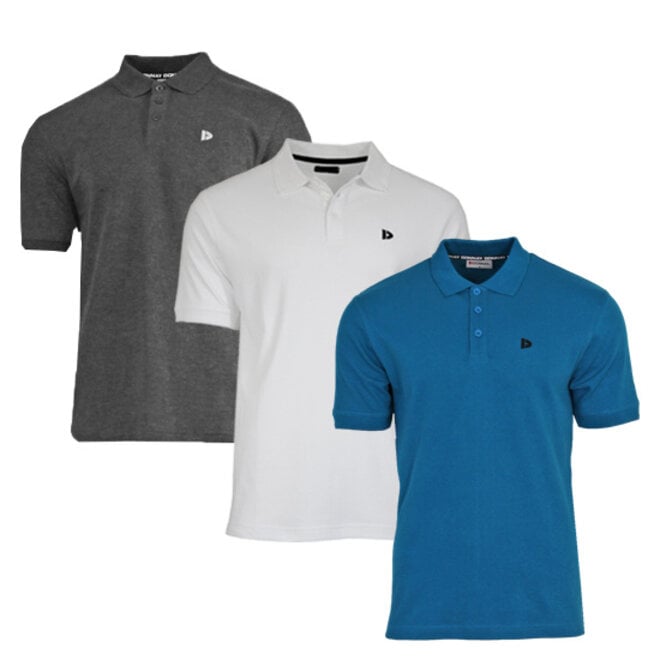 Donnay Heren - 3-Pack - Polo shirt Noah - Donkergrijs / Wit / Petrol Blue