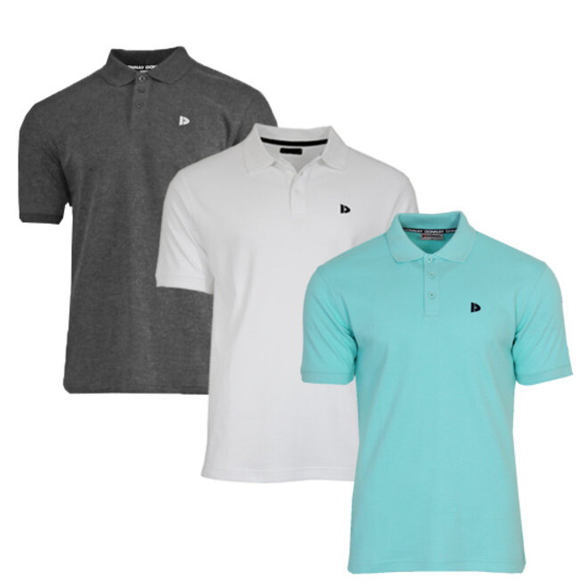 Donnay Heren - 3-Pack - Polo shirt Noah - Donkergrijs / Wit / Aruba Blue