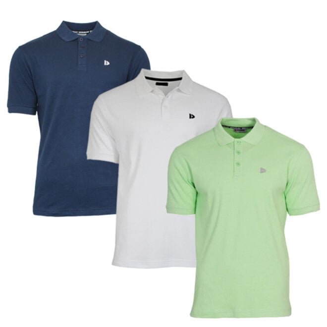 Donnay Heren - 3-Pack - Polo shirt Noah - Navy / Wit / Lemon Green