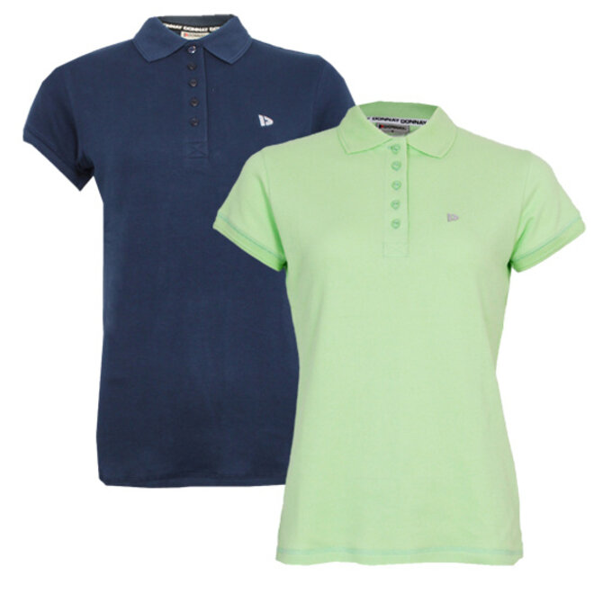 Donnay Dames - 2-Pack - Polo Shirt Lisa - Donkerblauw & Lemon Green