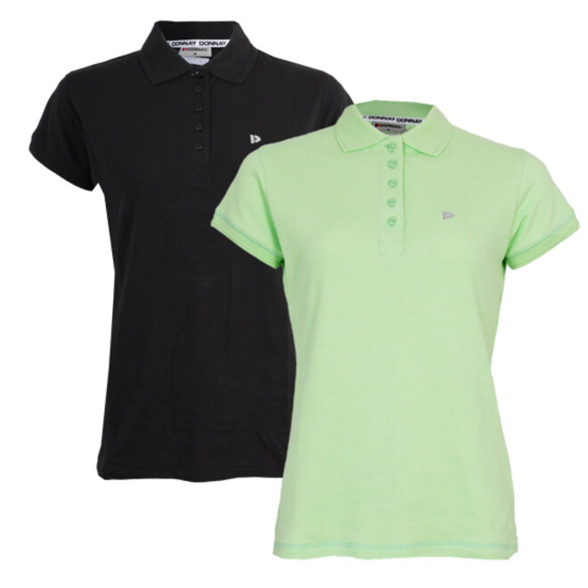 Donnay Dames - 2-Pack - Polo Shirt Lisa - Zwart & Lemon Green