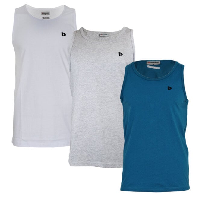 Donnay Heren - 3-Pack - Singlet James - Wit/Lichtgrijs/Petrol