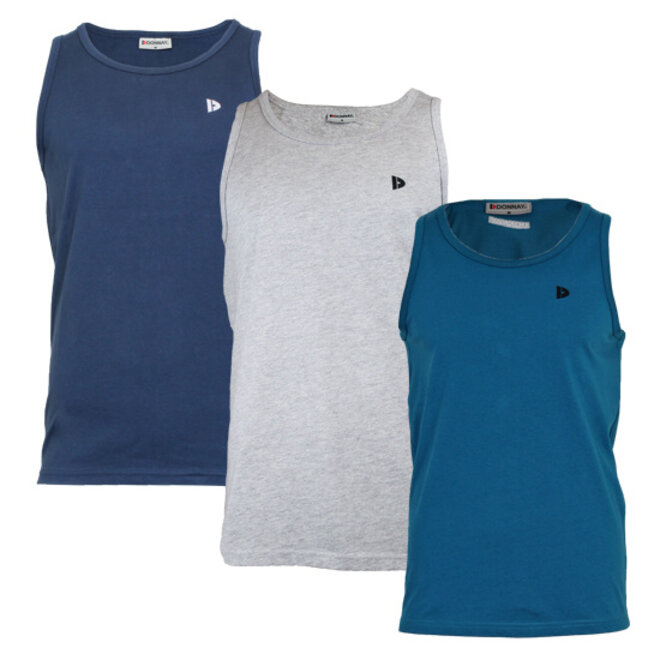 Donnay Heren - 3-Pack - Singlet James - Navy/Lichtgrijs/Petrol