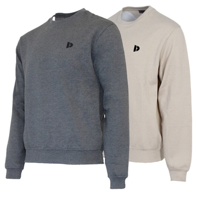 Donnay Heren - 2-Pack - Fleece Crew Sweater Dean - Donkergrijs & Sand