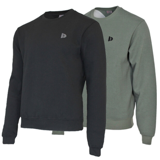 Donnay Heren - 2-Pack - Fleece Crew Sweater Dean - Zwart & Jungle Green