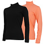 Campri Dames - 2-Pack - Skipully - shirt met col - Zwart & Zalm Oranje