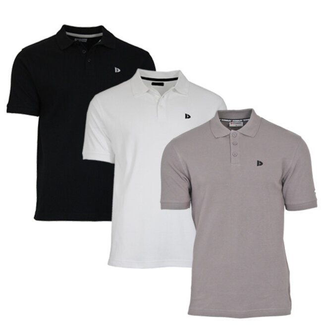 Donnay Heren - 3-Pack - Polo shirt Noah - Zwart / Wit / Steel Grey