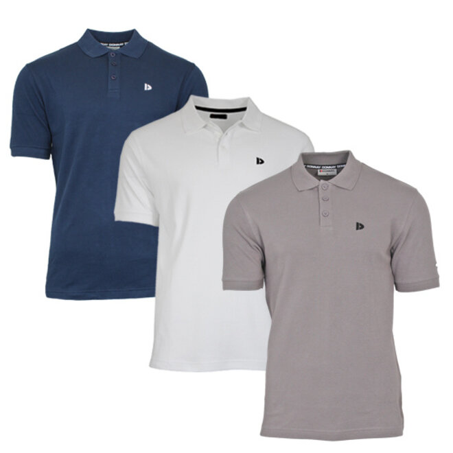 Donnay Heren - 3-Pack - Polo shirt Noah - Navy / Wit / Steel Grey