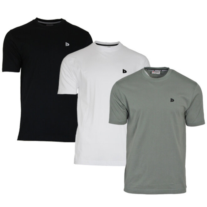 Donnay Heren - 3-Pack - T-Shirt Vince - Zwart/Wit/Jungle Green