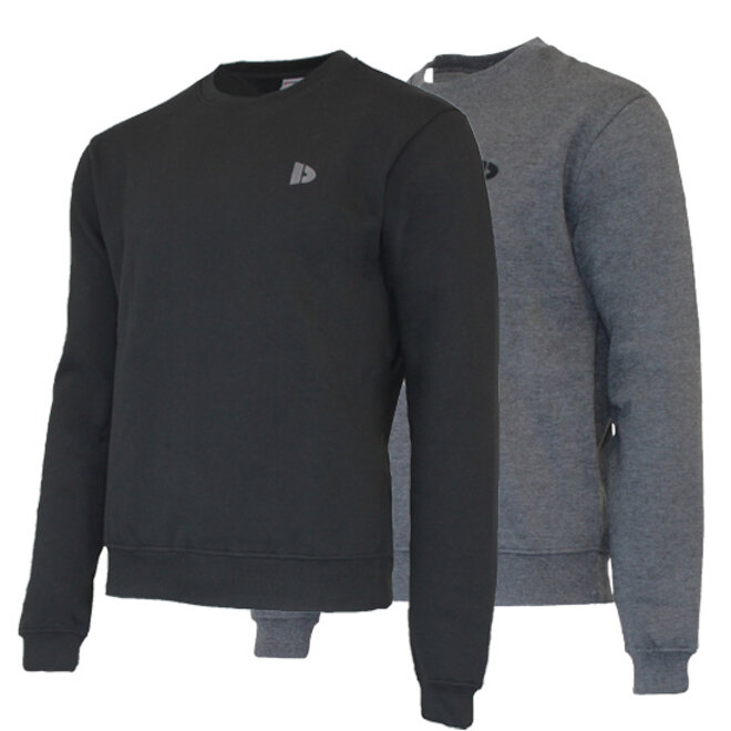 Donnay Heren - 2-Pack - Fleece Crew Sweater Dean - Zwart & Donkergrijs