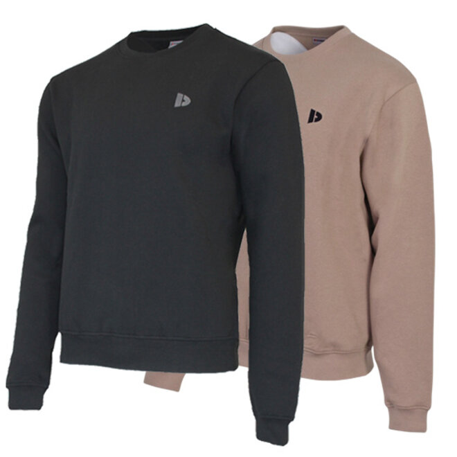 Donnay Heren - 2-Pack - Fleece Crew Sweater Dean - Zwart & Taupe Grey