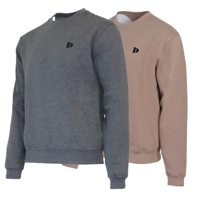 Donnay Heren - 2-Pack - Fleece Crew Sweater Dean - Donkergrijs & Taupe Grey