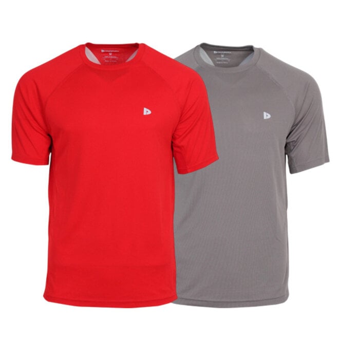 Donnay Heren - 2-Pack - Sport T-shirt André - Poppy Red & Steel Grey