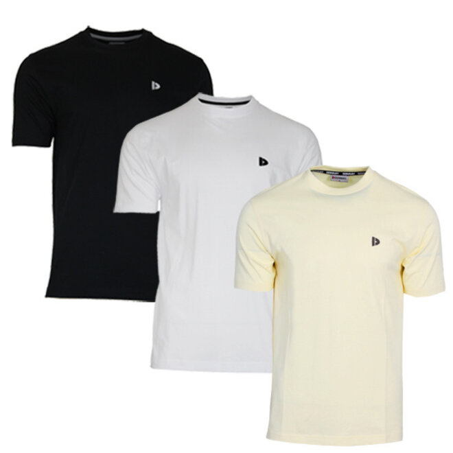 Donnay Heren - 3-Pack - T-Shirt Vince - Zwart/Wit/Pastel Yellow