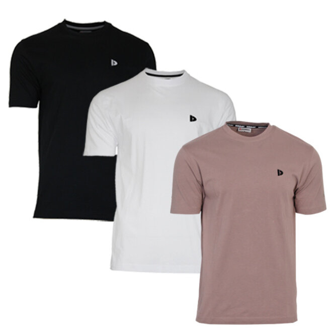 Donnay Heren - 3-Pack - T-Shirt Vince - Zwart/Wit/Taupe Grey