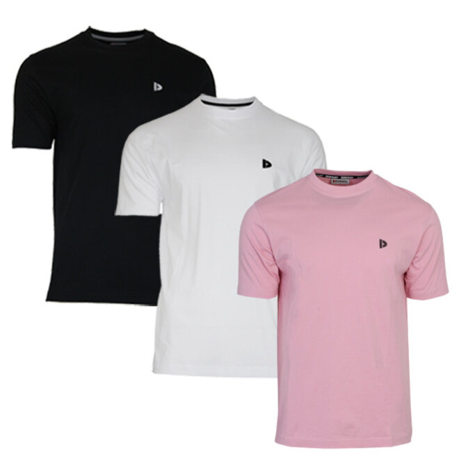 Donnay Heren - 3-Pack - T-Shirt Vince - Zwart/Wit/Candy Pink