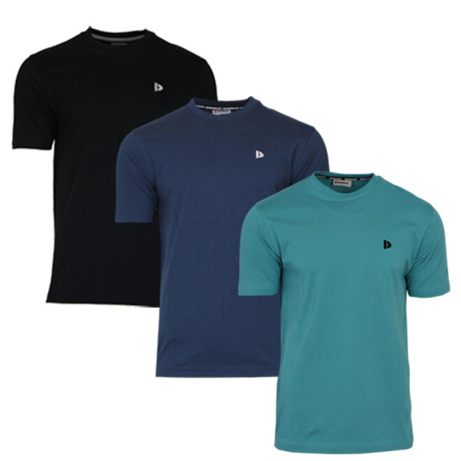 Donnay Heren - 3-Pack - T-Shirt Vince - Zwart/Navy/Teal Blue
