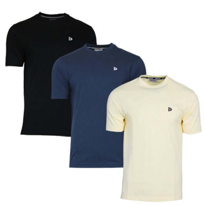 Donnay Heren - 3-Pack - T-Shirt Vince - Zwart/Navy/Pastel Yellow