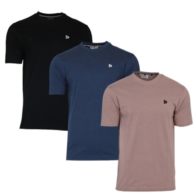 Donnay Heren - 3-Pack - T-Shirt Vince - Zwart/Navy/Taupe Grey