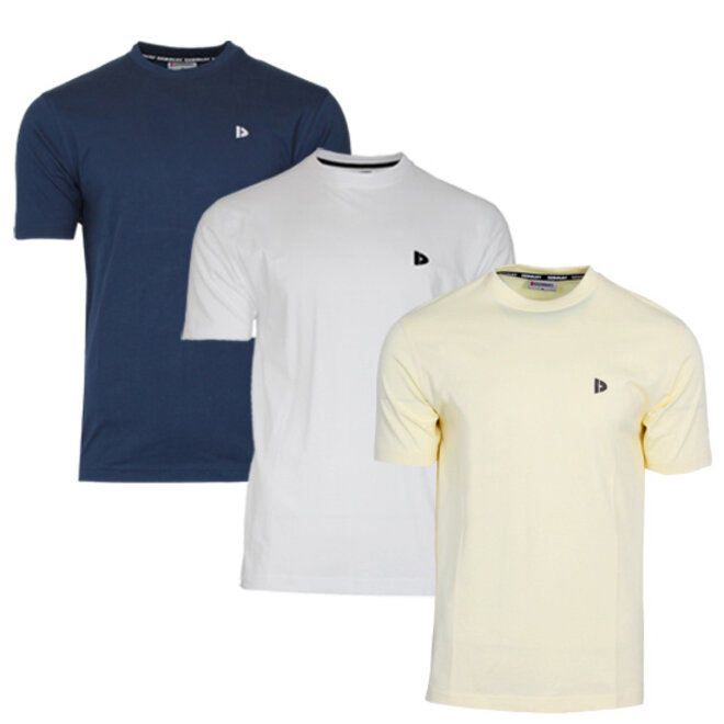 Donnay Heren - 3-Pack - T-Shirt Vince - Navy/Wit/Pastel Yellow