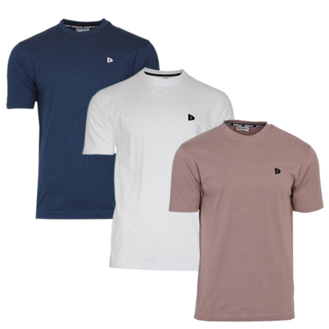 Donnay Heren - 3-Pack - T-Shirt Vince - Navy/Wit/Taupe Grey
