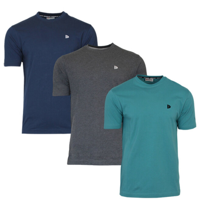 Donnay Heren - 3-Pack - T-Shirt Vince - Navy/Donkergrijs/Teal Blue