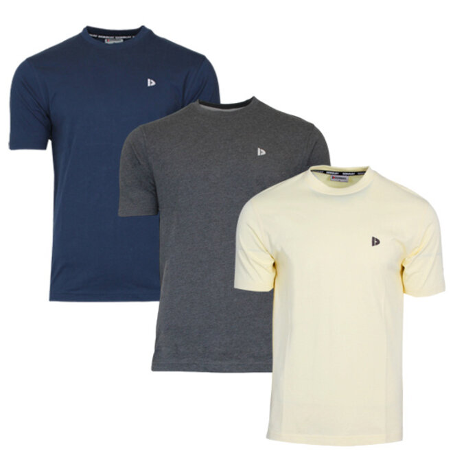 Donnay Heren - 3-Pack - T-Shirt Vince - Navy/Donkergrijs/Pastel Yellow