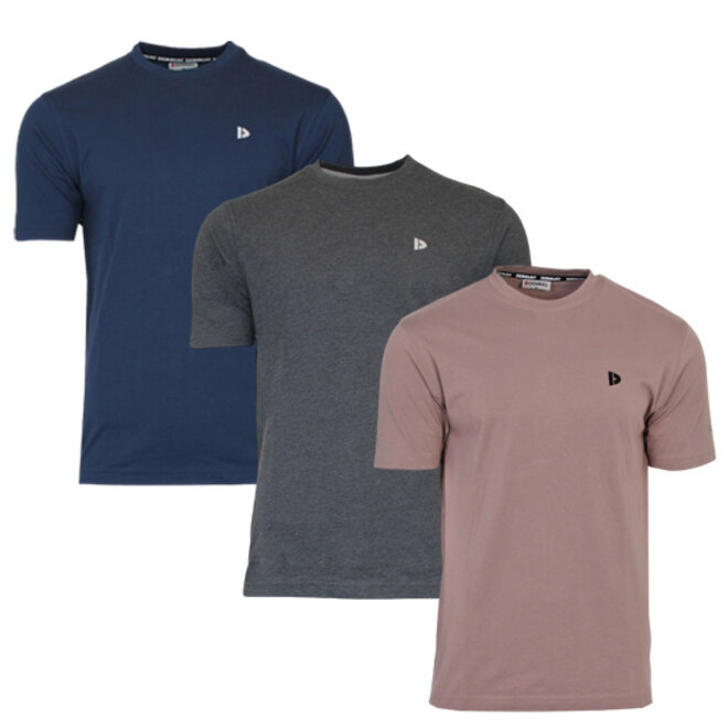 Donnay Heren - 3-Pack - T-Shirt Vince - Navy/Donkergrijs/Taupe Grey