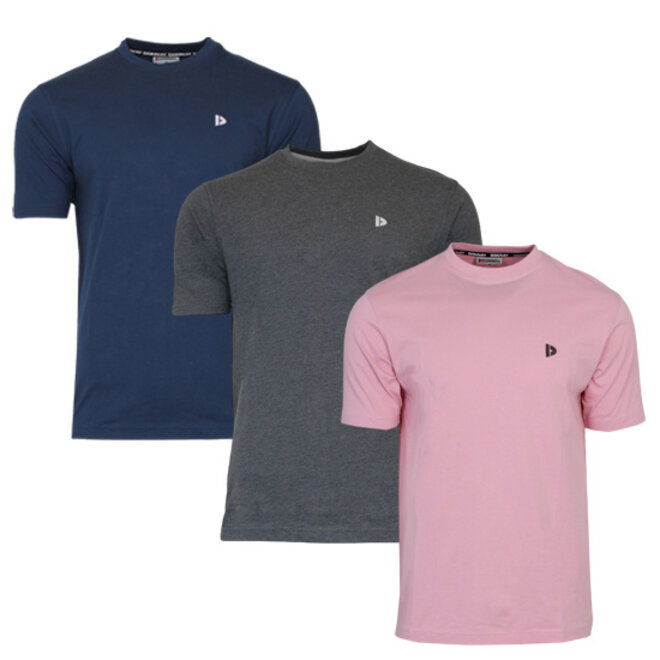 Donnay Heren - 3-Pack - T-Shirt Vince - Navy/Donkergrijs/Candy Pink