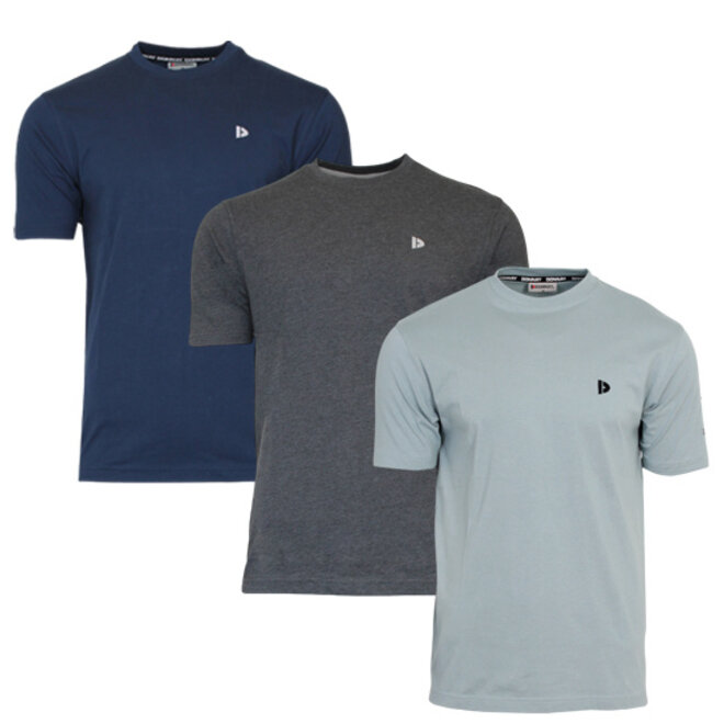 Donnay Heren - 3-Pack - T-Shirt Vince - Navy/Donkergrijs/Granite Green