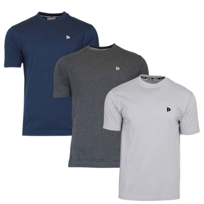 Donnay Heren - 3-Pack - T-Shirt Vince - Navy/Donkergrijs/Light Grey